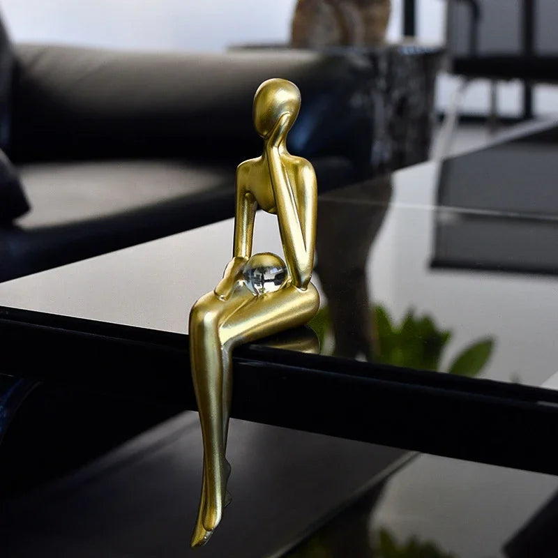 Resin Abstract Thinker Statue Abstract Figures Statues Ornaments Gold Man Sitting Table Decor Living Room Bookshelf Decoration