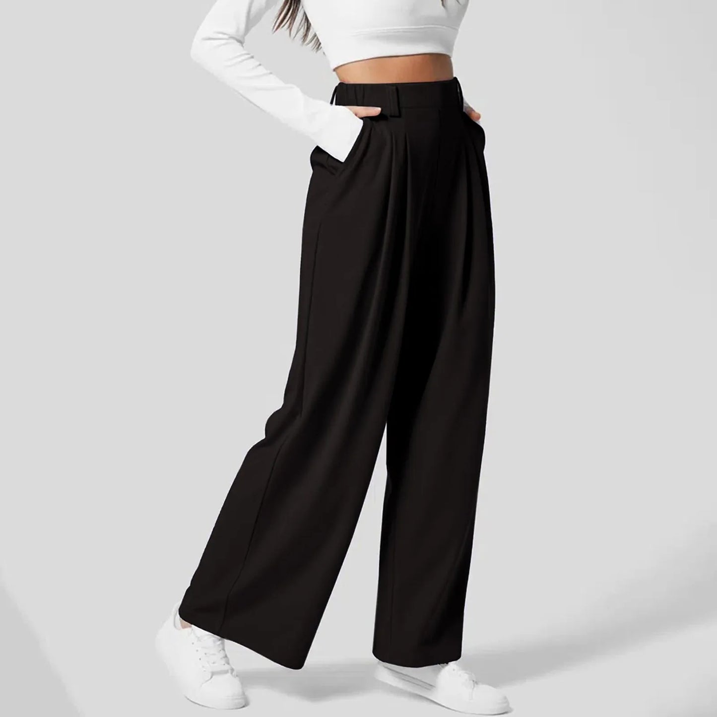Women Straight High Waisted Trousers  Fashionable Casual Loose Women'S Pants Solid Color Wide Leg Trousers