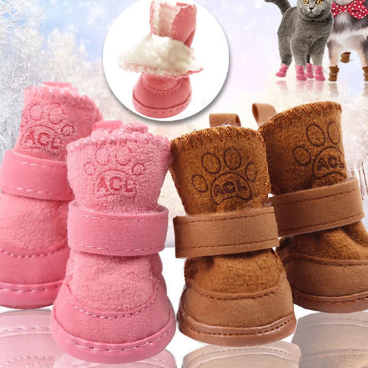 4pcs/set Pet Shoes Winter Warm Shoes for Small Medium Dogs/Cat Anti-Slip