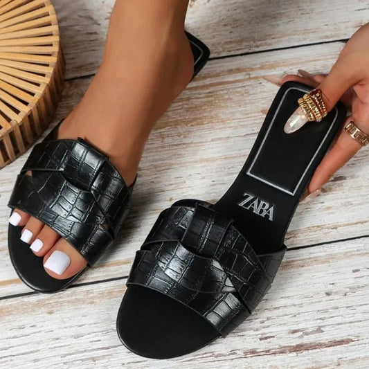 Summer New Women Designer Brand Flat Slippers Woven with Comfortable Women's Shoes Casual Bottom Slippers Woman Shoes