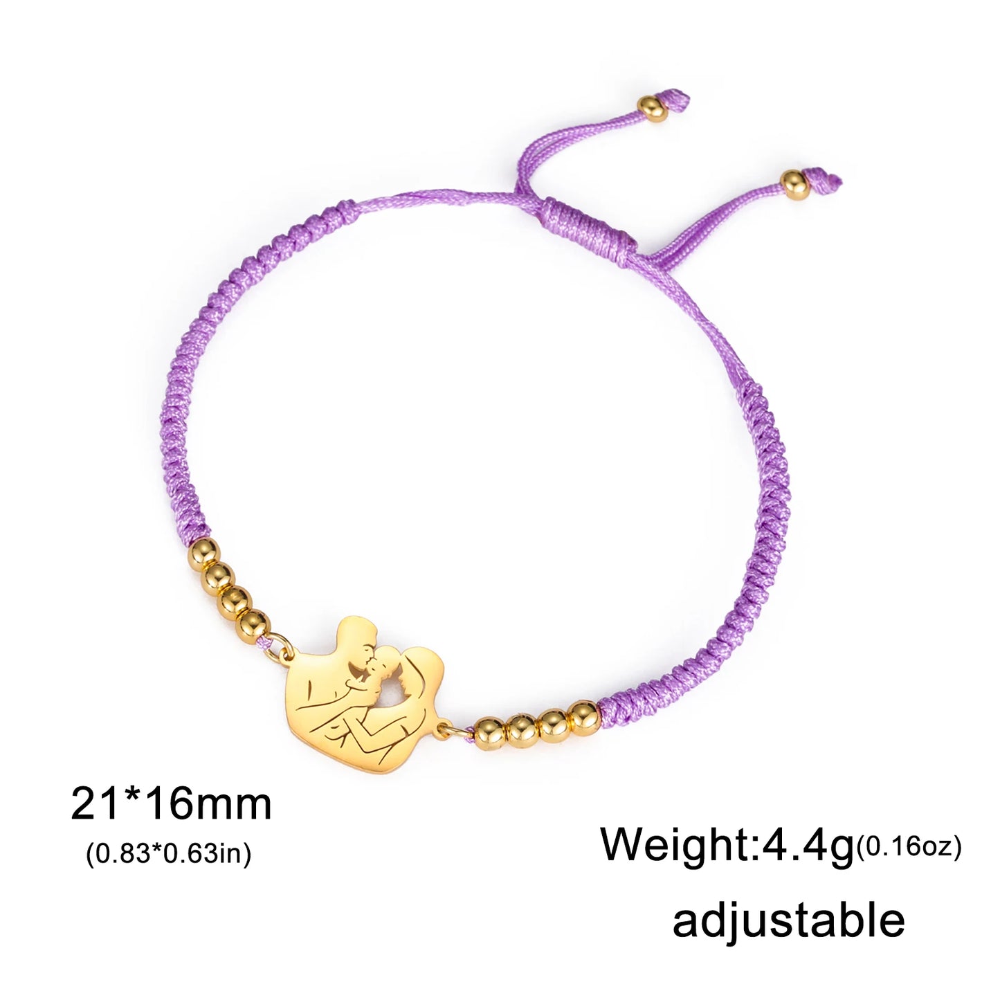 Teamer Stainless Steel Baby Mom Beads Charm Bracelet Red Black Purple Rope Bracelets Family Jewelry for Women Mother's Day Gift