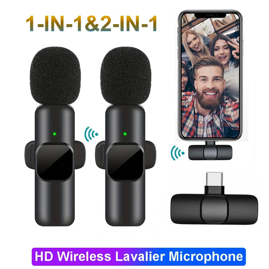 Wireless Lavalier Microphone Portable Audio Video Recording Mini Mic for iPhone Android Live Broadcast Gaming Interview Vlog