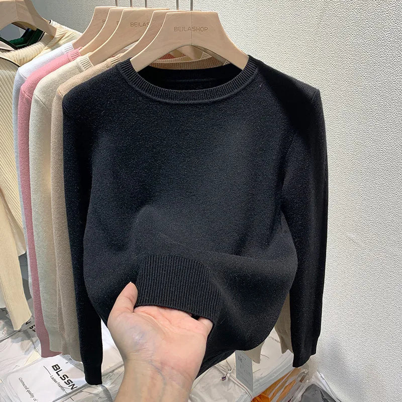 O Neck Winter Sweater for Women Thicken Slim Soft Knitted