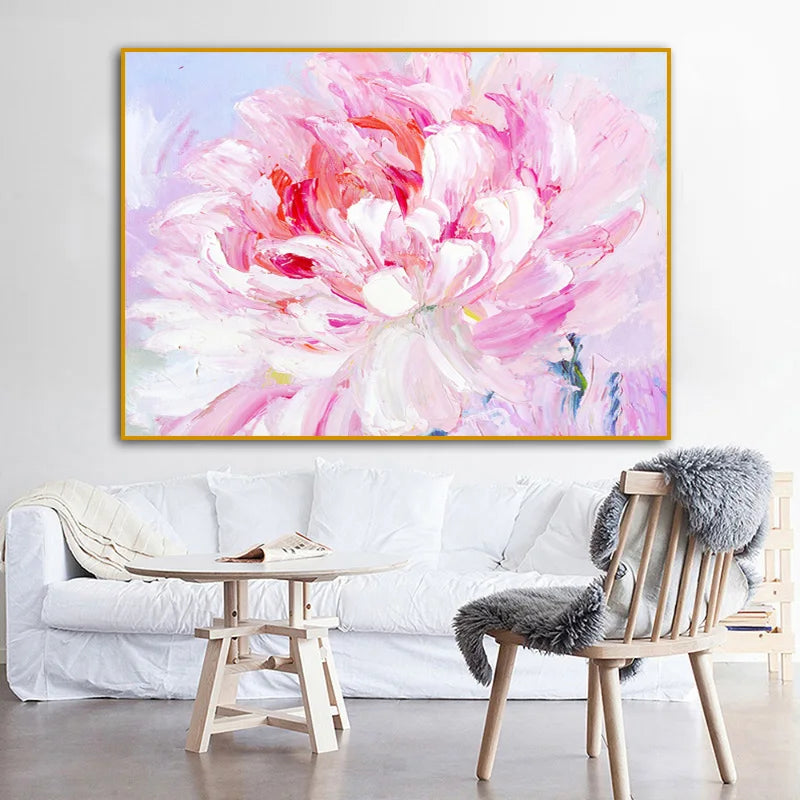 Abstract Pink Peony Flower Canvas Painting Aesthetic Floral Poster Prints Ideal Living Room Bedroom Wall Art Pictures Home Decor