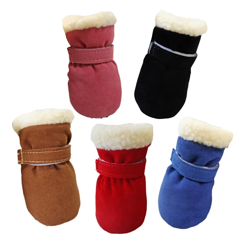4Pcs/Lot Winter Thick Warm Dog Shoes Soft Plush Non-Slip Waterproof Snow Boot
