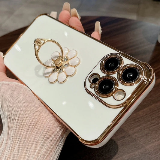 Luxury Plating Fashion Flash Holder Stand Phone Case For iPhone 11 12 13 14 15 16 Pro Max Soft Bumper Protector On 14 Plus Cover