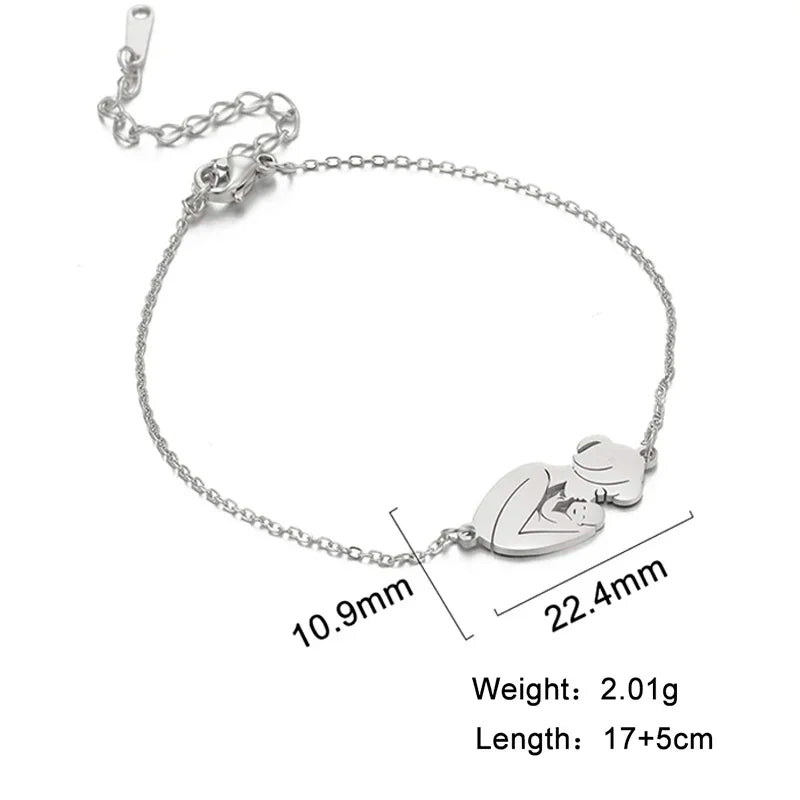 Teamer Stainless Steel Baby Mom Beads Charm Bracelet Red Black Purple Rope Bracelets Family Jewelry for Women Mother's Day Gift