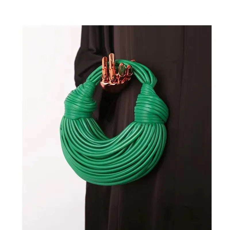 Luxury Designer Brand Handwoven Noodle Bags Rope Knotted Pulled Hobo Silver Evening Clutch