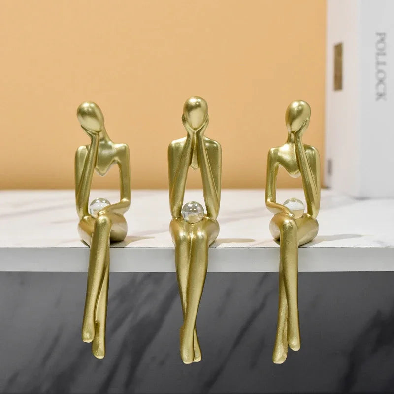 Resin Abstract Thinker Statue Abstract Figures Statues Ornaments Gold Man Sitting Table Decor Living Room Bookshelf Decoration