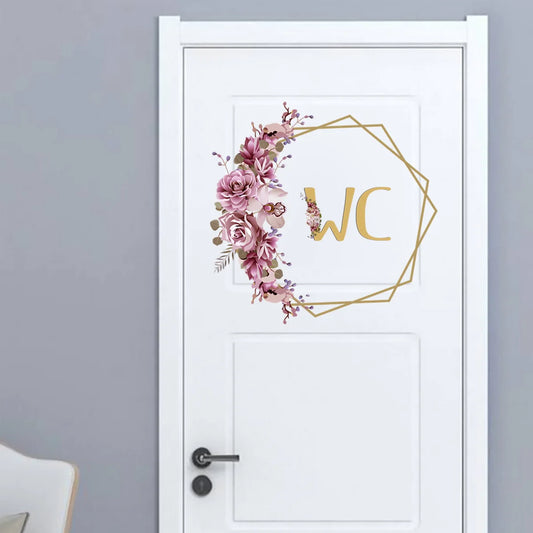 Flowers Men  and Women WC Wall Sticker for Bathroom Decoration Vinyl Home Decals Waterproof Poster Door Stickers Toilet Sign