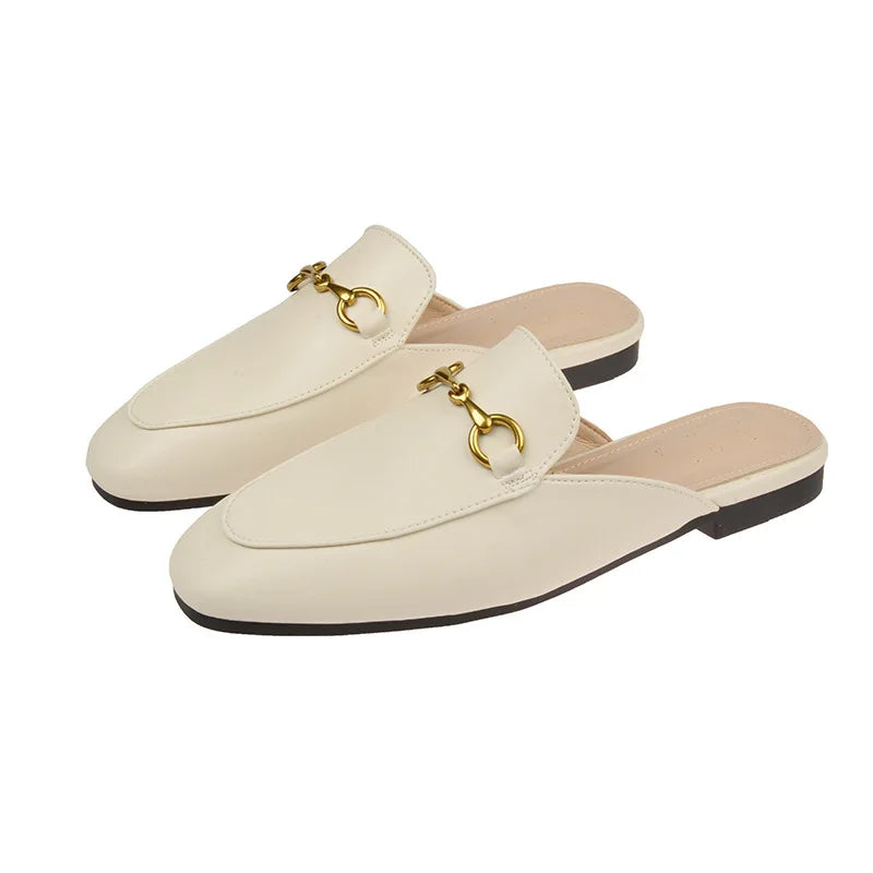 2025 Summer Women's Closed-Toe Flat Mules Horsebit Loafers Casual Stylish Slippers for Outdoor Wear