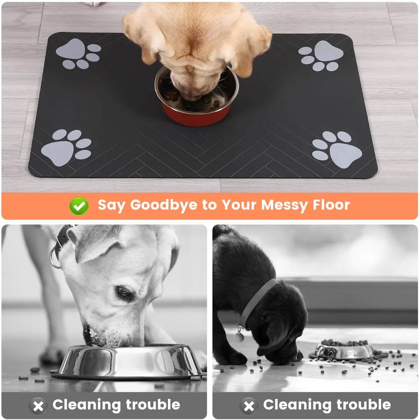 Feeding Mat-Absorbent Pet Placemat for Food and Water Bowl, with Waterproof Rubber Backing, Quick Dry Water Mat for Dog Cat