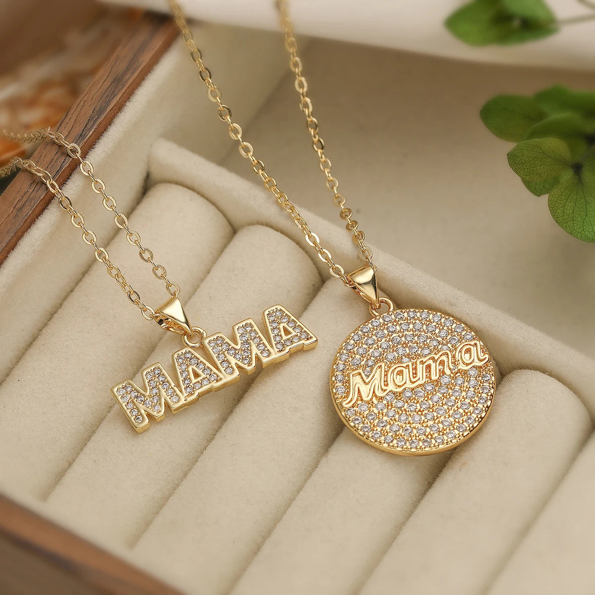 NEWBUY 2025 Fashion Gold Color AAA CZ Inlay MAMA Pendant Necklaces Mother's Day Gift