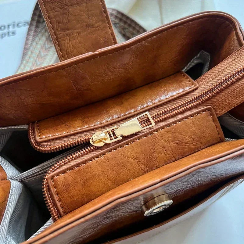 Vintage Leather Bucket Crossbody Bags for Women