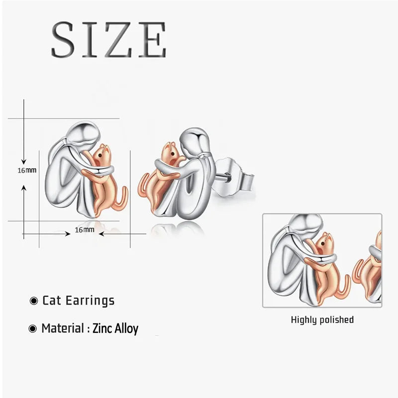 Fashion Rose Gold Silver Plated Cat Pendant Necklace For Women Girls Cute Cat Mom Jewelry Accessories Gifts