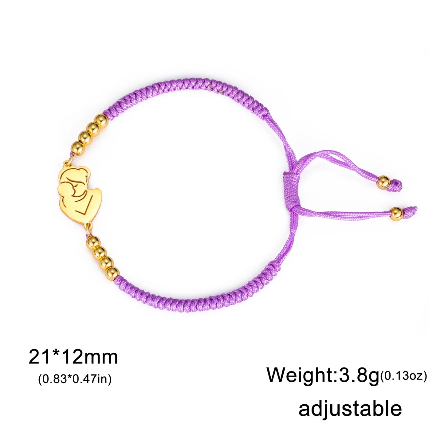 Teamer Stainless Steel Baby Mom Beads Charm Bracelet Red Black Purple Rope Bracelets Family Jewelry for Women Mother's Day Gift