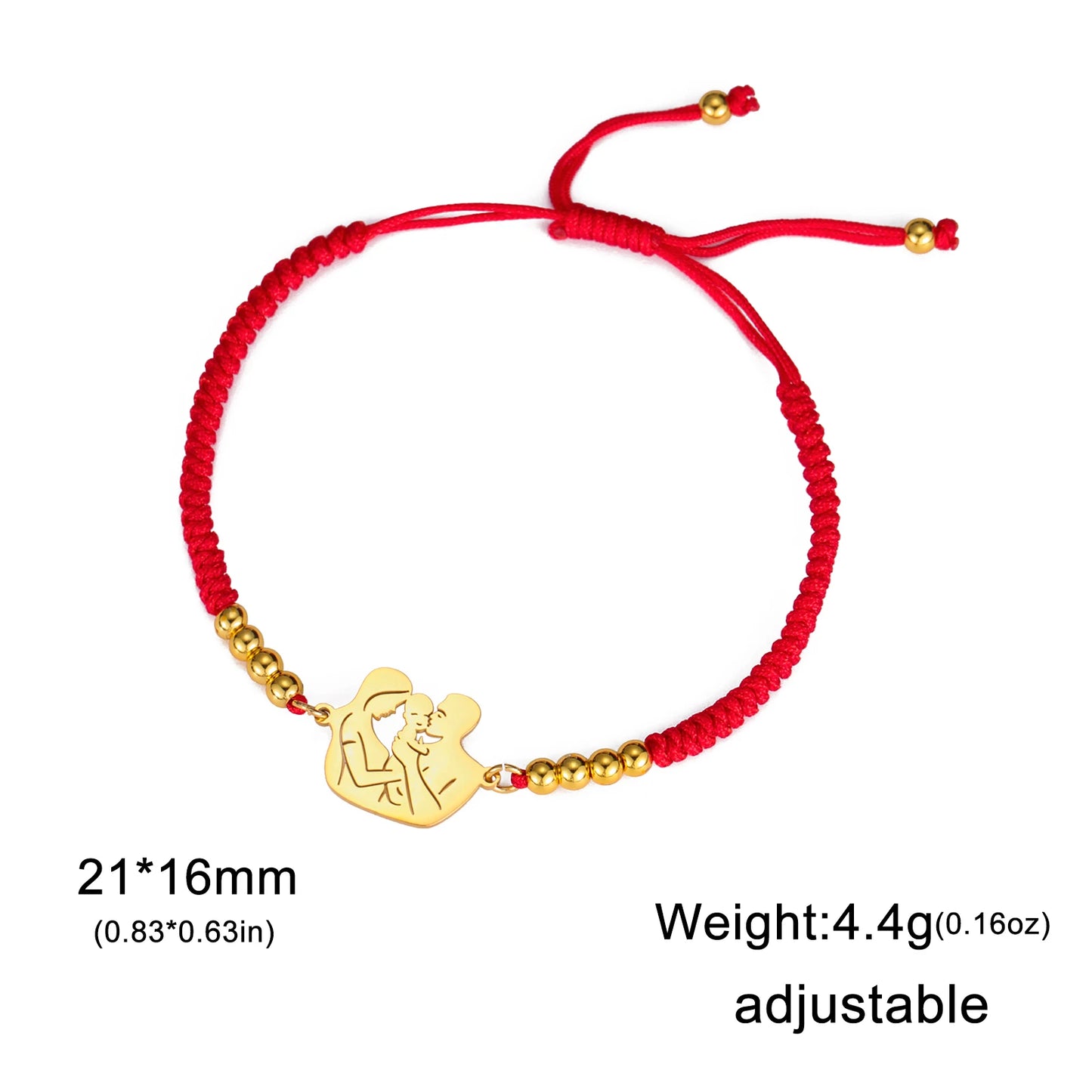 Teamer Stainless Steel Baby Mom Beads Charm Bracelet Red Black Purple Rope Bracelets Family Jewelry for Women Mother's Day Gift