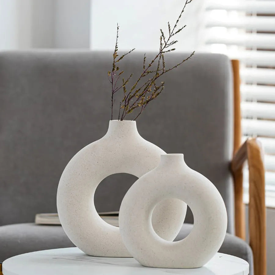 Nordic Vase Circular Hollow Ceramic Donuts Flowerpot