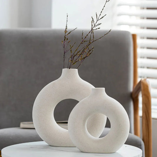 Nordic Vase Circular Hollow Ceramic Donuts Flowerpot