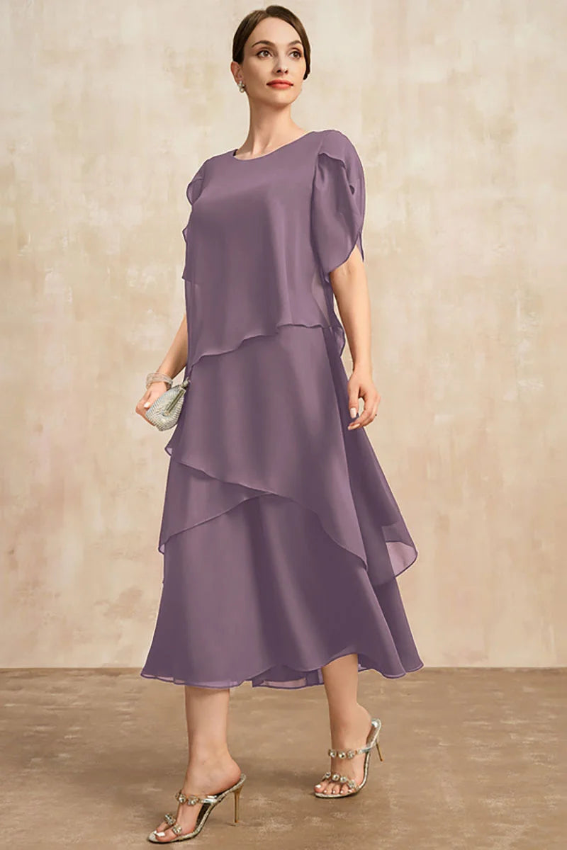 Chiffon Women's Dress Summer Irregular Midi Dresses Ladies Elegant Short Sleeve Party Dress Wedding
