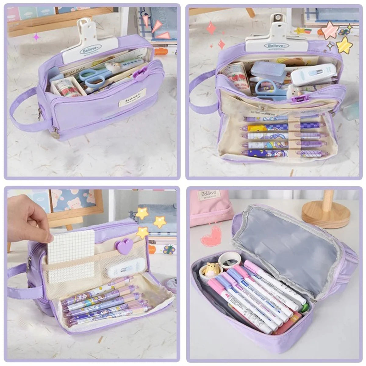 Macaron Pencil Case Double layer Large Capacity pencil bag Cute Back to School Stationery Supplies Schools & Offices