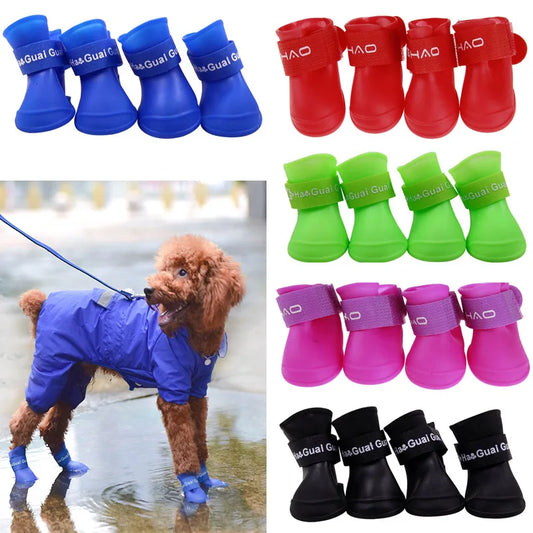 4Pcs Pet WaterProof Rainshoe Anti-slip Rubber Boot For Small Medium Large Dogs Cats