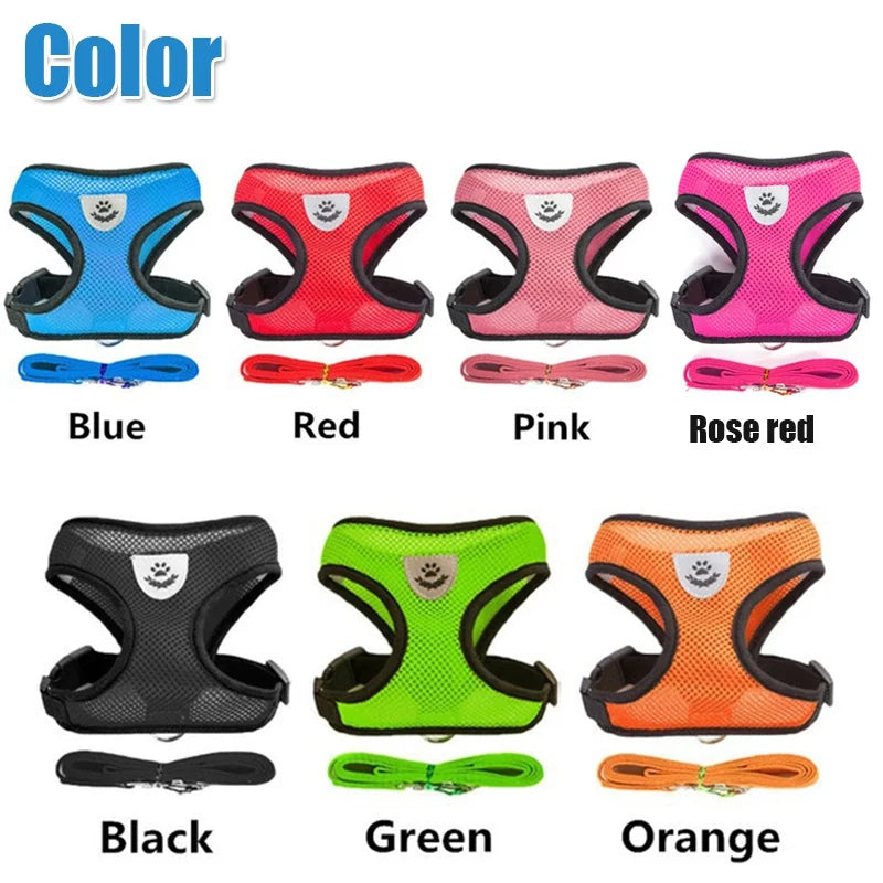 Cat Dog Harness with Lead Leash Adjustable Vest Polyester Mesh Breathable