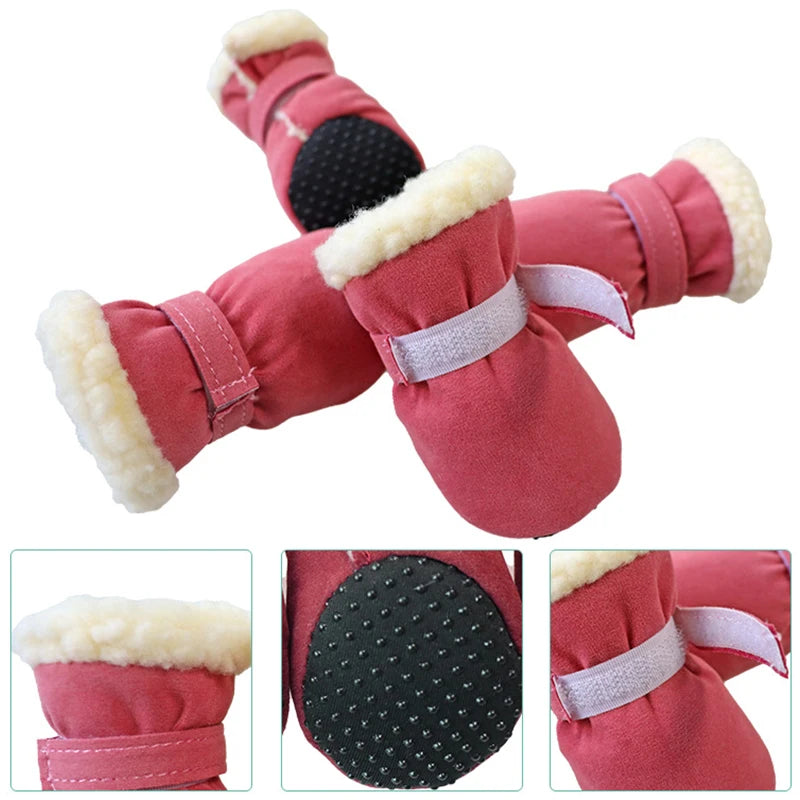 4Pcs/Lot Winter Thick Warm Dog Shoes Soft Plush Non-Slip Waterproof Snow Boot