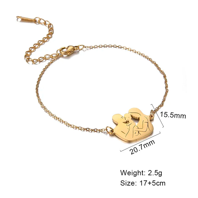 Teamer Stainless Steel Baby Mom Beads Charm Bracelet Red Black Purple Rope Bracelets Family Jewelry for Women Mother's Day Gift