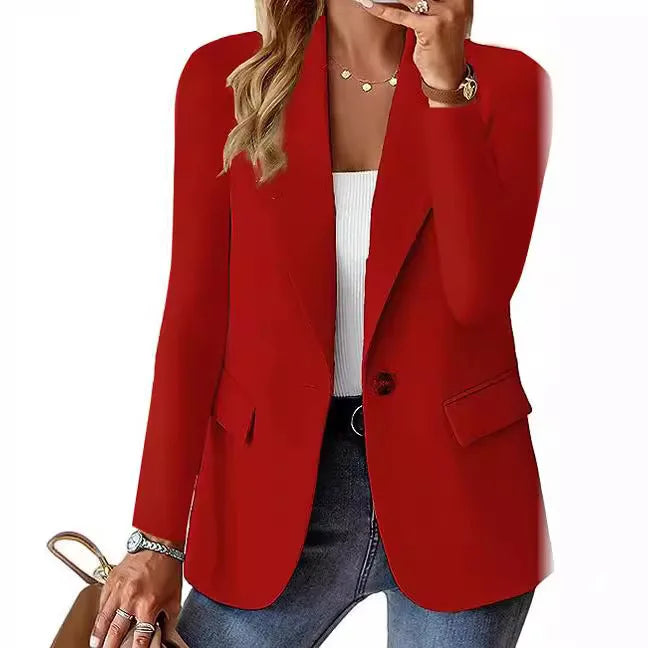 Women's Blazer Suit Long Sleeved Solid Color Notched Collar Suit Jacket Elegant Chic Office Lady Casual Fashion 2024 New