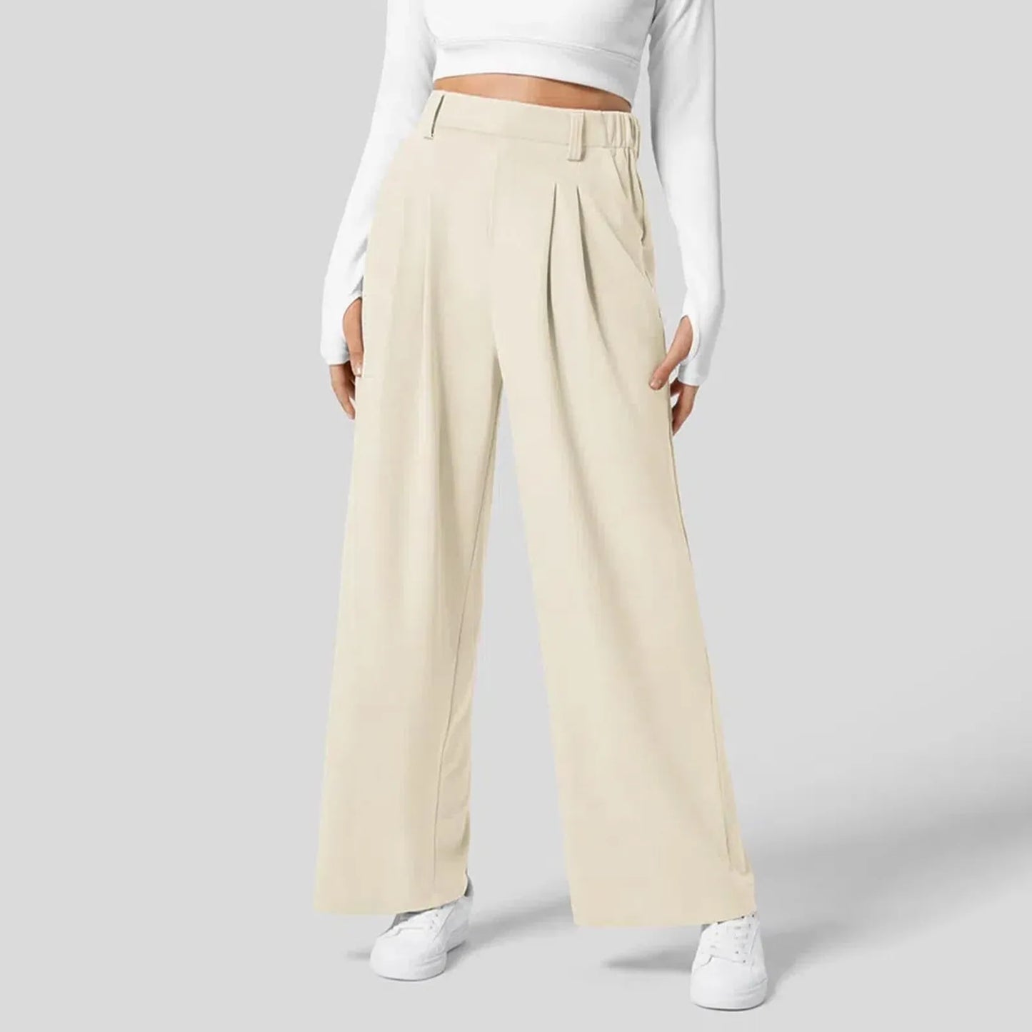 Women Straight High Waisted Trousers  Fashionable Casual Loose Women'S Pants Solid Color Wide Leg Trousers